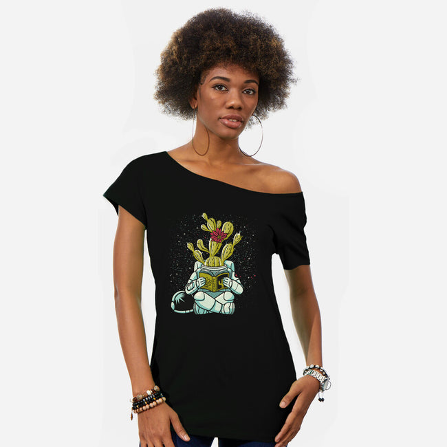 Astronaut Cactus Succulent-womens off shoulder tee-tobefonseca