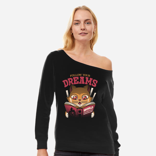 Cat World Domination-womens off shoulder sweatshirt-tobefonseca