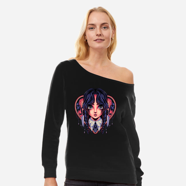 Cute Goth Girl-womens off shoulder sweatshirt-momma_gorilla