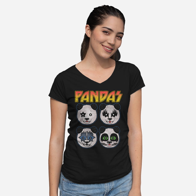 Pandas-womens v-neck tee-turborat14