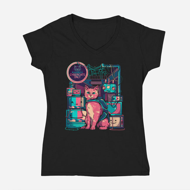 Cybercats Only-womens v-neck tee-eduely