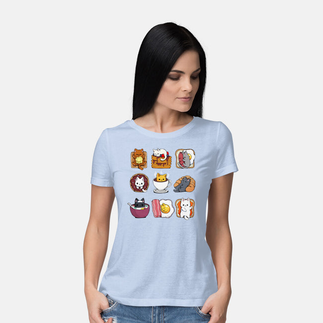 Breakfast Cats-womens basic tee-Vallina84