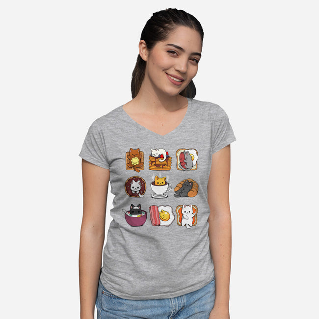Breakfast Cats-womens v-neck tee-Vallina84