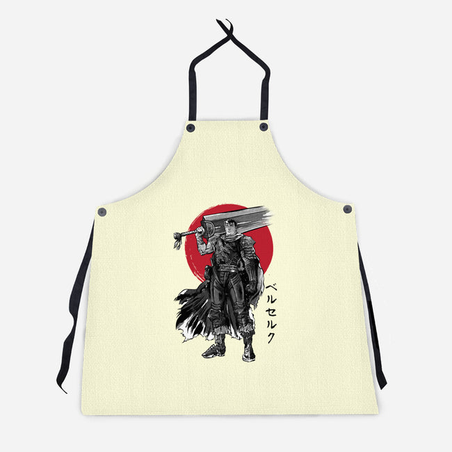 Black Swordsman Sumi-e-unisex kitchen apron-DrMonekers