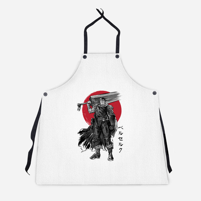 Black Swordsman Sumi-e-unisex kitchen apron-DrMonekers