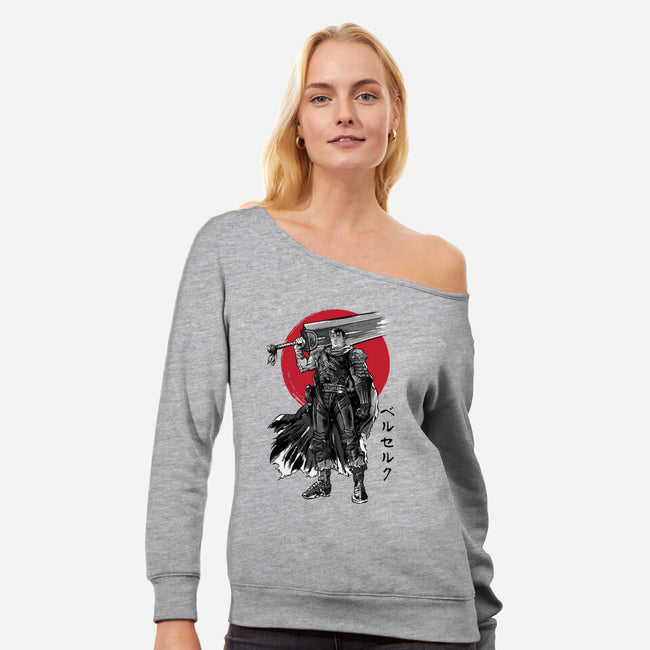 Black Swordsman Sumi-e-womens off shoulder sweatshirt-DrMonekers