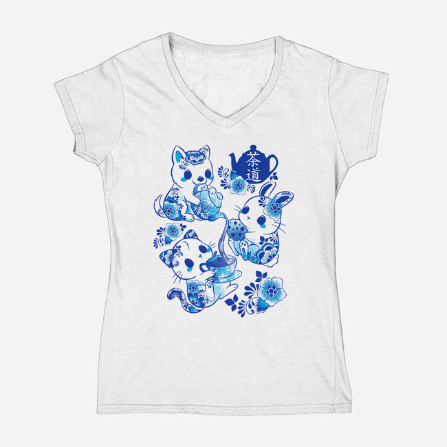 Animals Tea Ceremony-womens v-neck tee-ricolaa
