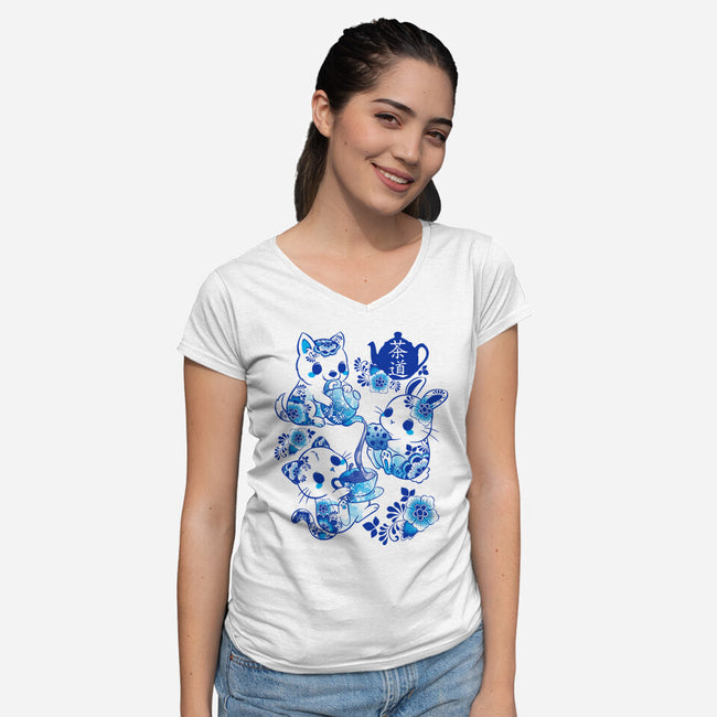 Animals Tea Ceremony-womens v-neck tee-ricolaa