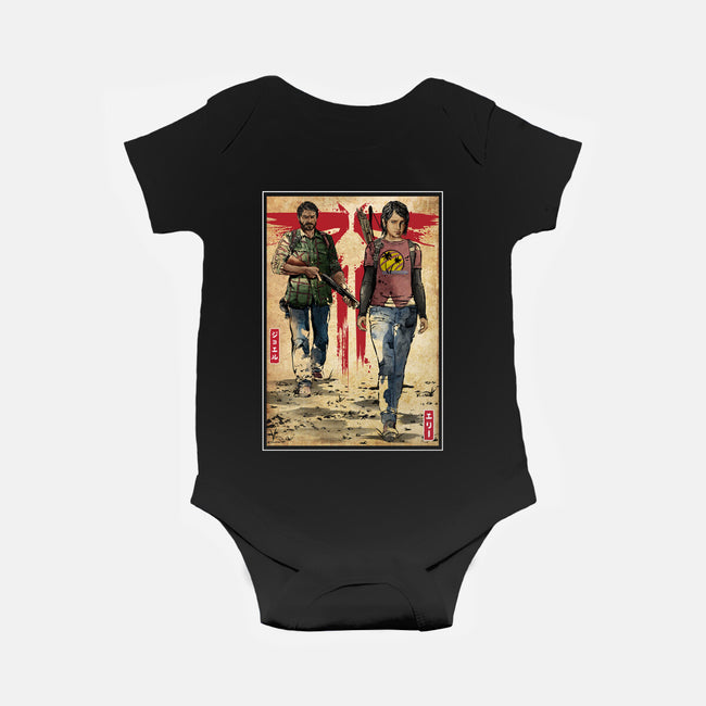 Joel And Ellie Woodblock-baby basic onesie-DrMonekers