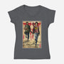 Joel And Ellie Woodblock-womens v-neck tee-DrMonekers