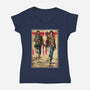 Joel And Ellie Woodblock-womens v-neck tee-DrMonekers