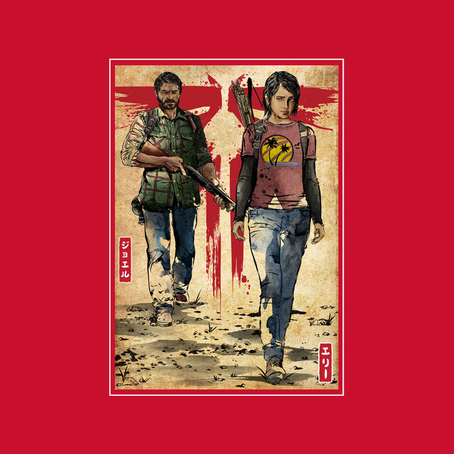 Joel And Ellie Woodblock-none removable cover w insert throw pillow-DrMonekers