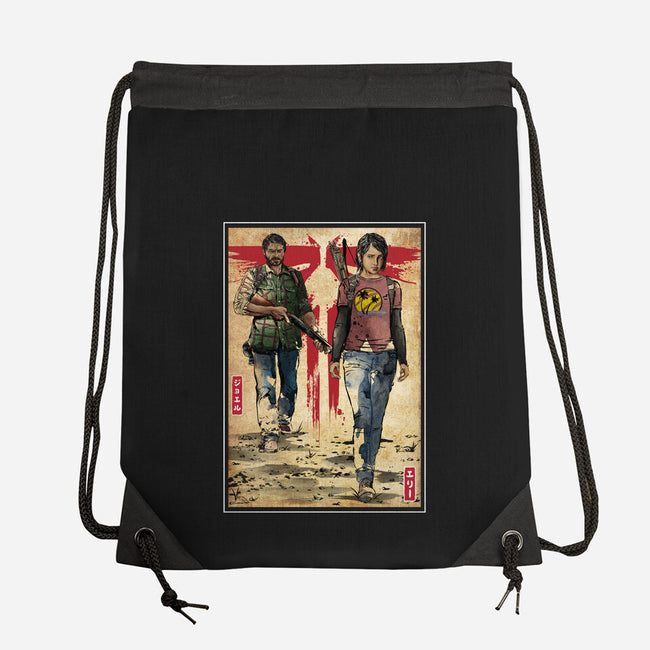 Joel And Ellie Woodblock-none drawstring bag-DrMonekers