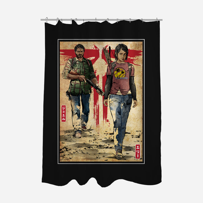 Joel And Ellie Woodblock-none polyester shower curtain-DrMonekers