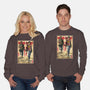 Joel And Ellie Woodblock-unisex crew neck sweatshirt-DrMonekers