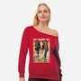 Joel And Ellie Woodblock-womens off shoulder sweatshirt-DrMonekers