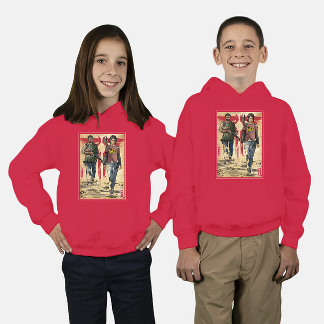 Joel And Ellie Woodblock-youth pullover sweatshirt-DrMonekers