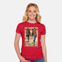 Joel And Ellie Woodblock-womens fitted tee-DrMonekers