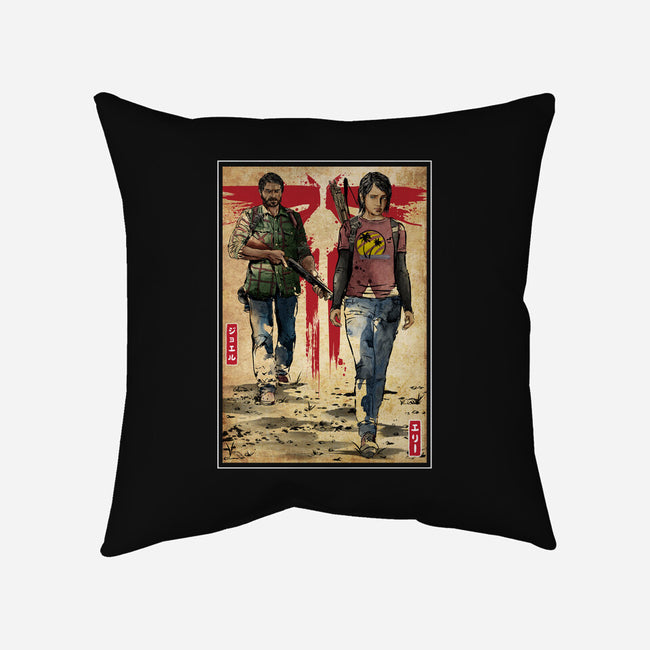 Joel And Ellie Woodblock-none removable cover w insert throw pillow-DrMonekers
