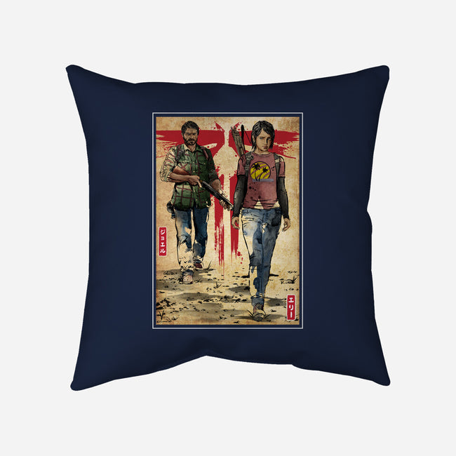 Joel And Ellie Woodblock-none removable cover w insert throw pillow-DrMonekers
