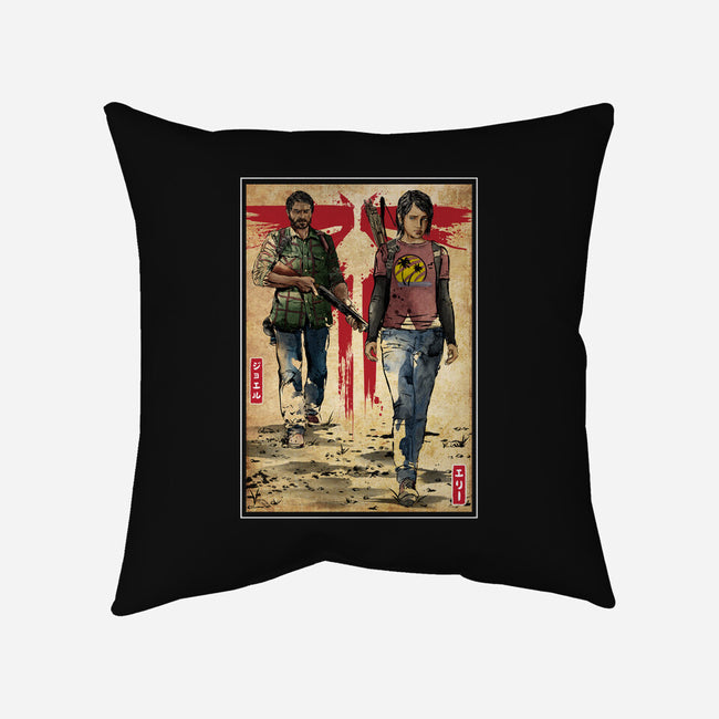 Joel And Ellie Woodblock-none removable cover throw pillow-DrMonekers