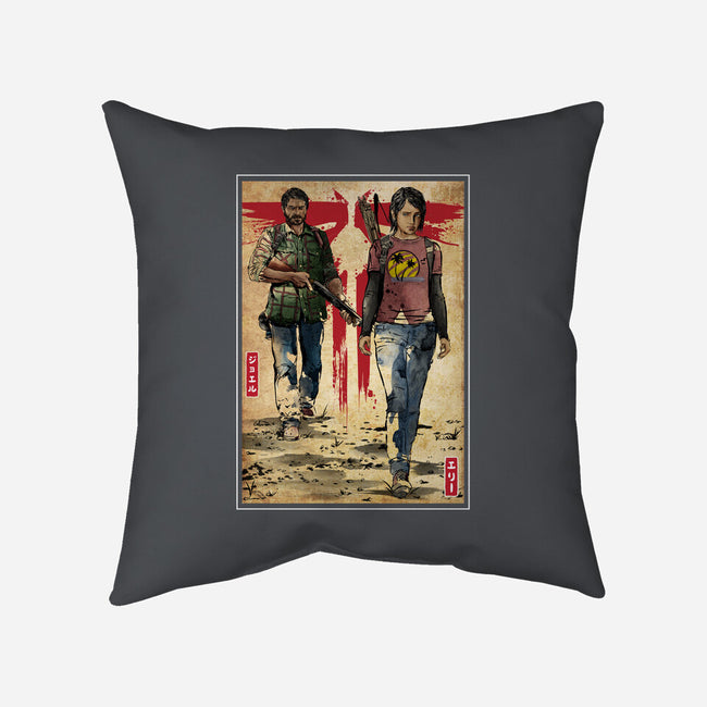 Joel And Ellie Woodblock-none removable cover throw pillow-DrMonekers