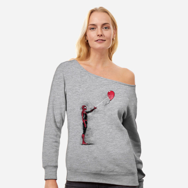 Spider With Balloon-womens off shoulder sweatshirt-zascanauta