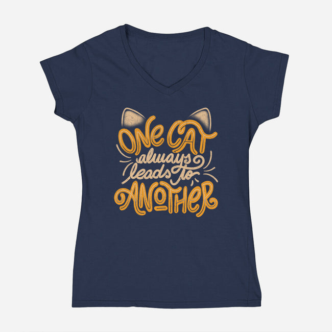 One Cat Always Leads To Another-womens v-neck tee-eduely