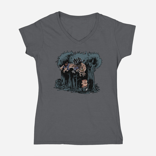 Arnie And Predator-womens v-neck tee-zascanauta