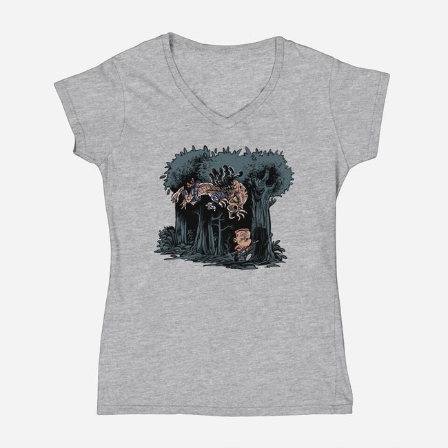 Arnie And Predator-womens v-neck tee-zascanauta