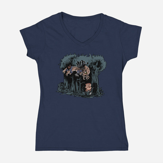 Arnie And Predator-womens v-neck tee-zascanauta