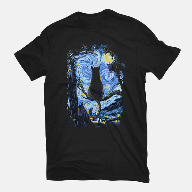 Cat Starry Night-unisex basic tee-fanfabio