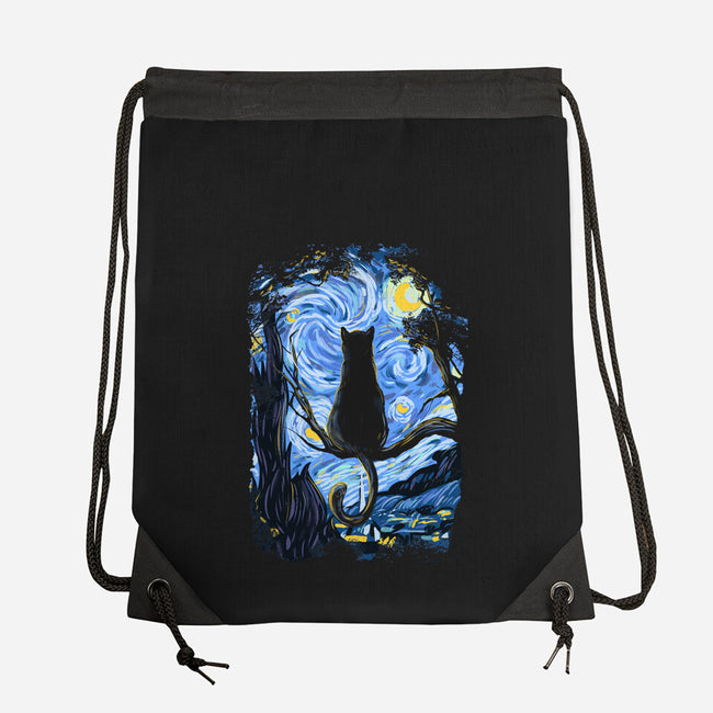 Cat Starry Night-none drawstring bag-fanfabio