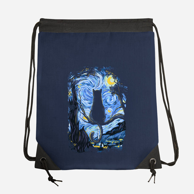 Cat Starry Night-none drawstring bag-fanfabio