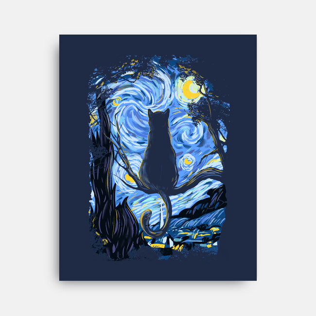 Cat Starry Night-none stretched canvas-fanfabio