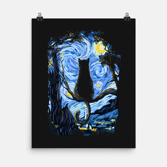 Cat Starry Night-none matte poster-fanfabio