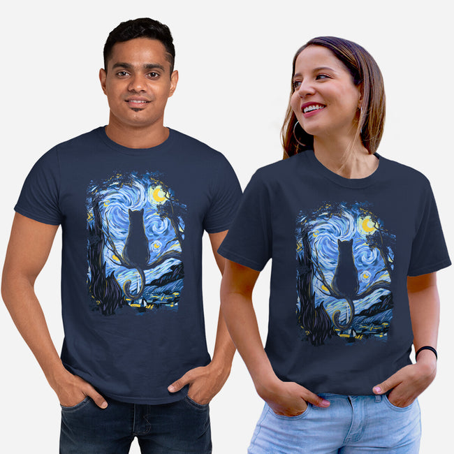 Cat Starry Night-unisex basic tee-fanfabio