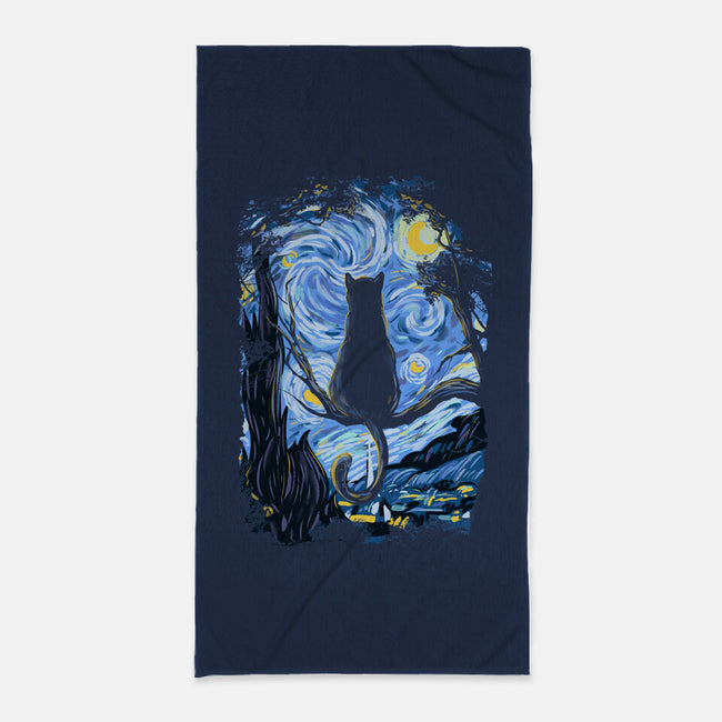 Cat Starry Night-none beach towel-fanfabio