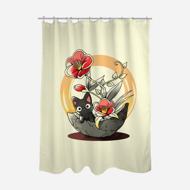 Ikebana Cat-none polyester shower curtain-Vallina84