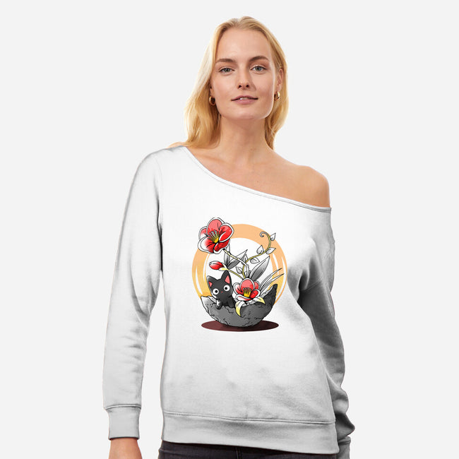 Ikebana Cat-womens off shoulder sweatshirt-Vallina84