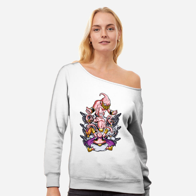 Demon Person Boo-womens off shoulder sweatshirt-Owlcreation