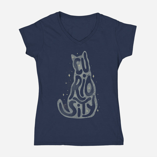 Curiosity Cat-womens v-neck tee-tobefonseca