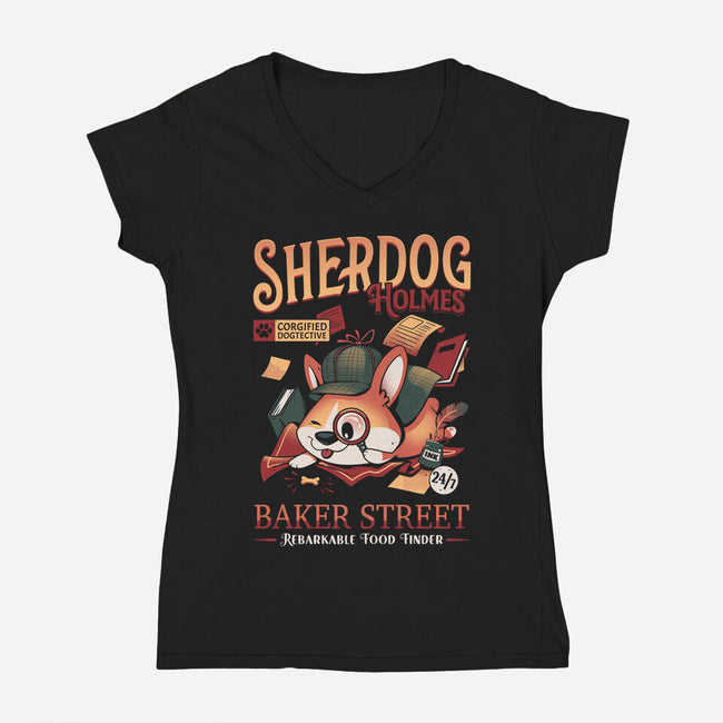 Mister Sherdog Holmes-womens v-neck tee-Snouleaf