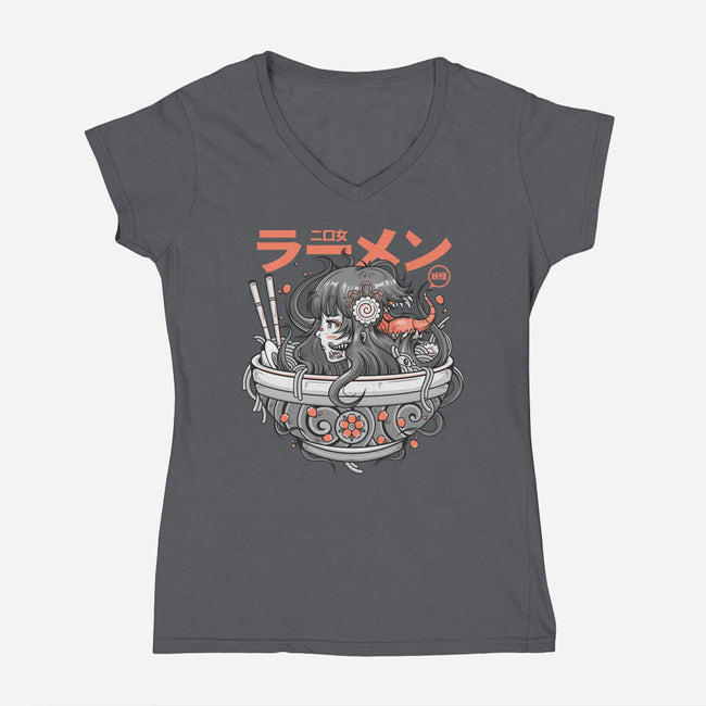 Ramen Yokai Girl-womens v-neck tee-Bear Noise