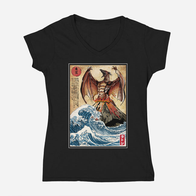 Fire Pteranodon In Japan-womens v-neck tee-DrMonekers