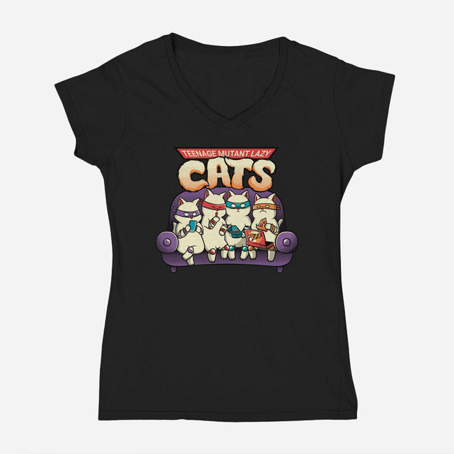 Teenage Mutant Lazy Cats-womens v-neck tee-tobefonseca