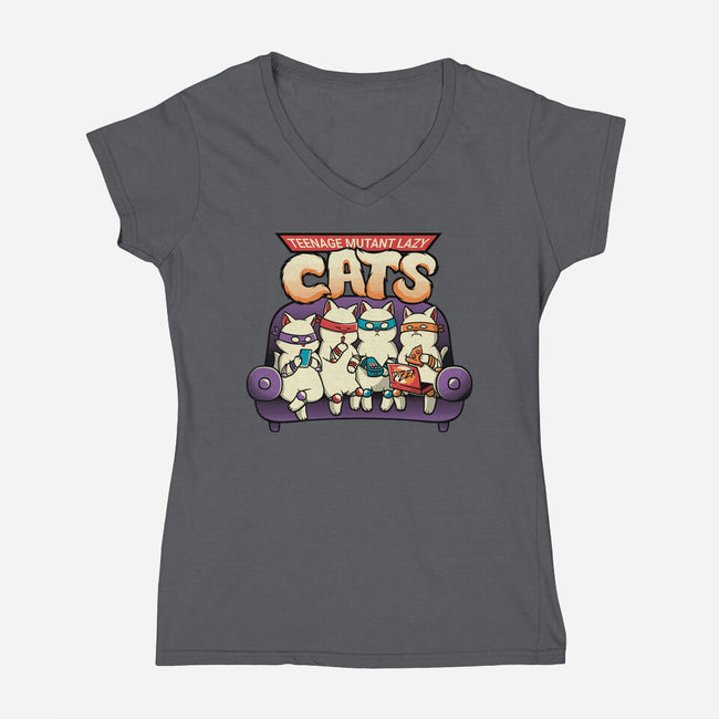 Teenage Mutant Lazy Cats-womens v-neck tee-tobefonseca