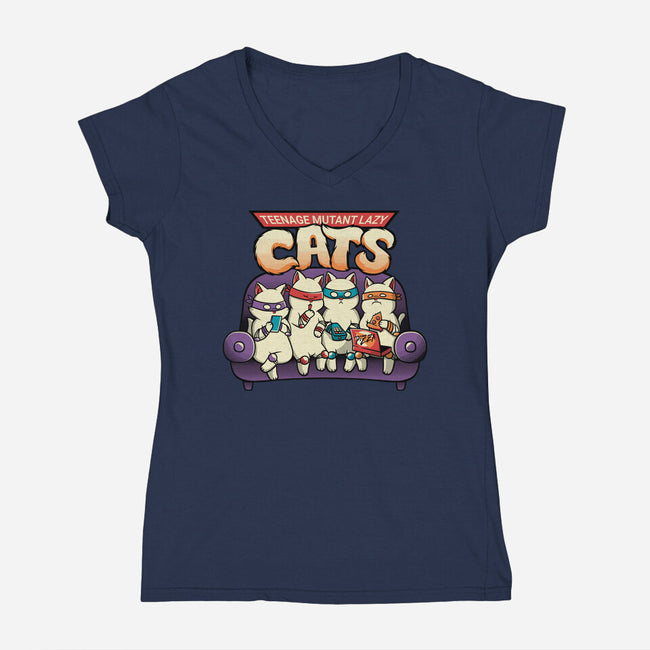 Teenage Mutant Lazy Cats-womens v-neck tee-tobefonseca