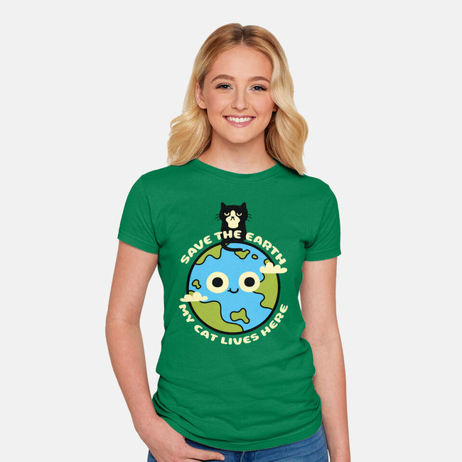 My Cat Lives Here-womens fitted tee-Xentee