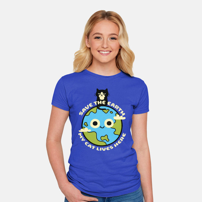 My Cat Lives Here-womens fitted tee-Xentee
